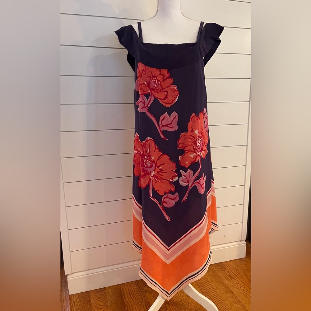 Moulinette Soeurs silk navy floral midi dress